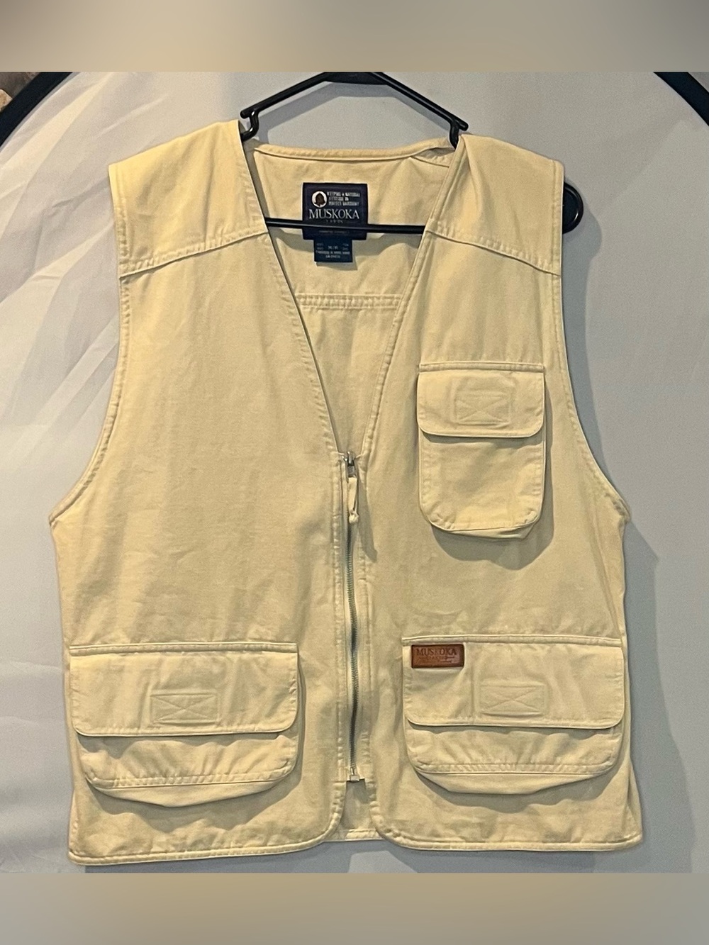 Cream Utility Vest with Multiple Front Pockets